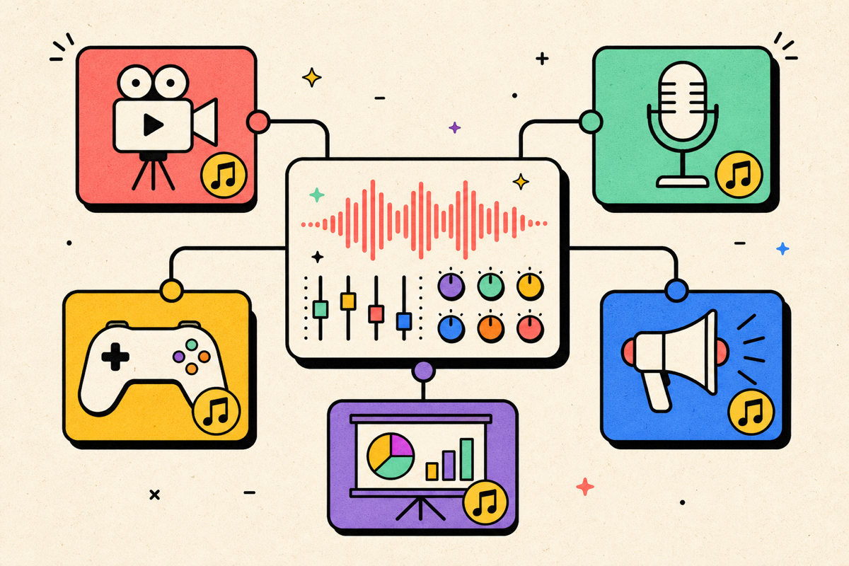 AI background music generator scene illustration